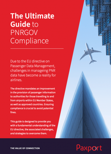First page of PNRGov white paper: Overview of airline compliance solution, regulatory alignment, and Paxport integration.